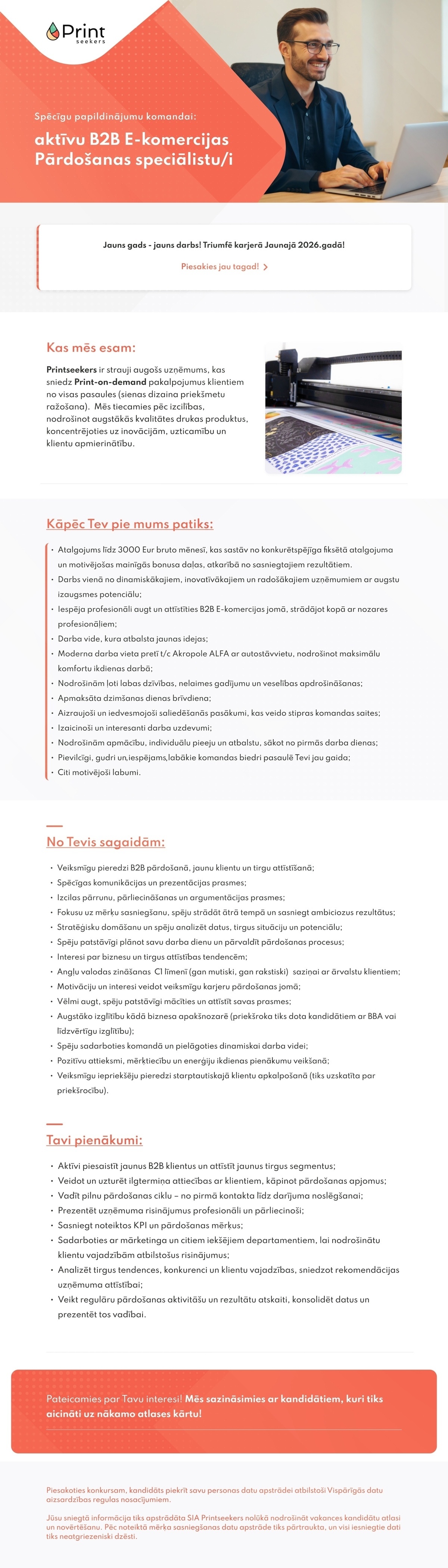 Printseekers, SIA B2B E-komercijas pārdošanas speciālists/-e