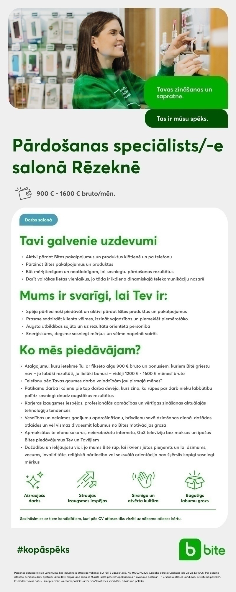Bite Latvija, SIA Pārdošanas speciālists/-e salonā Rēzeknē