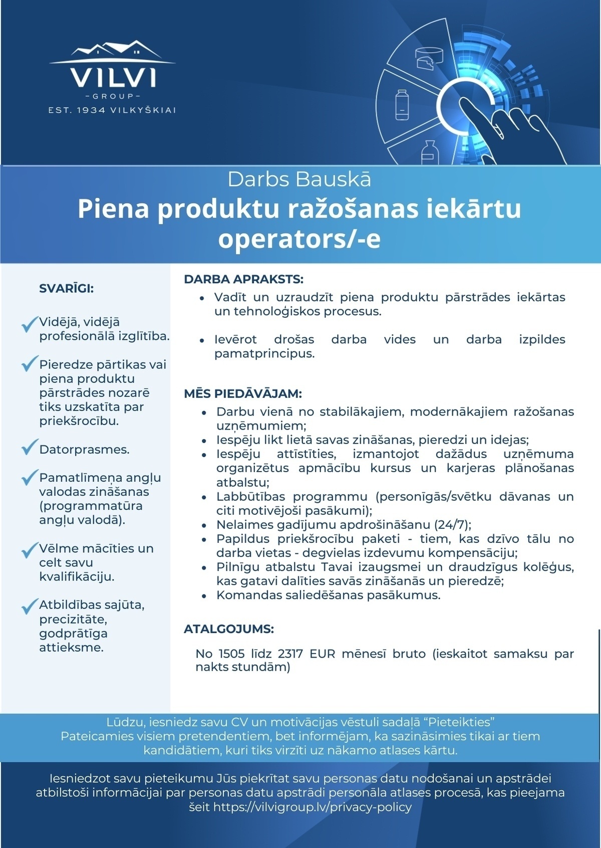 Baltic Dairy Board, SIA Piena produktu ražošanas iekārtu operators/-e