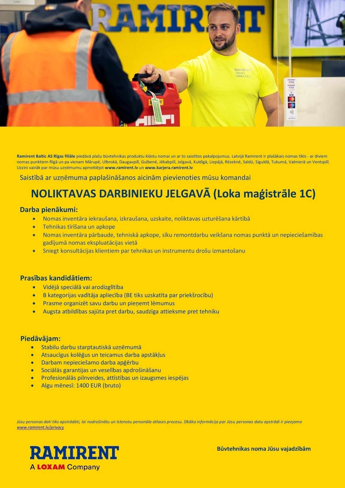 Ramirent Baltic AS Rīgas filiāle, AKF Noliktavas darbinieks/-ce