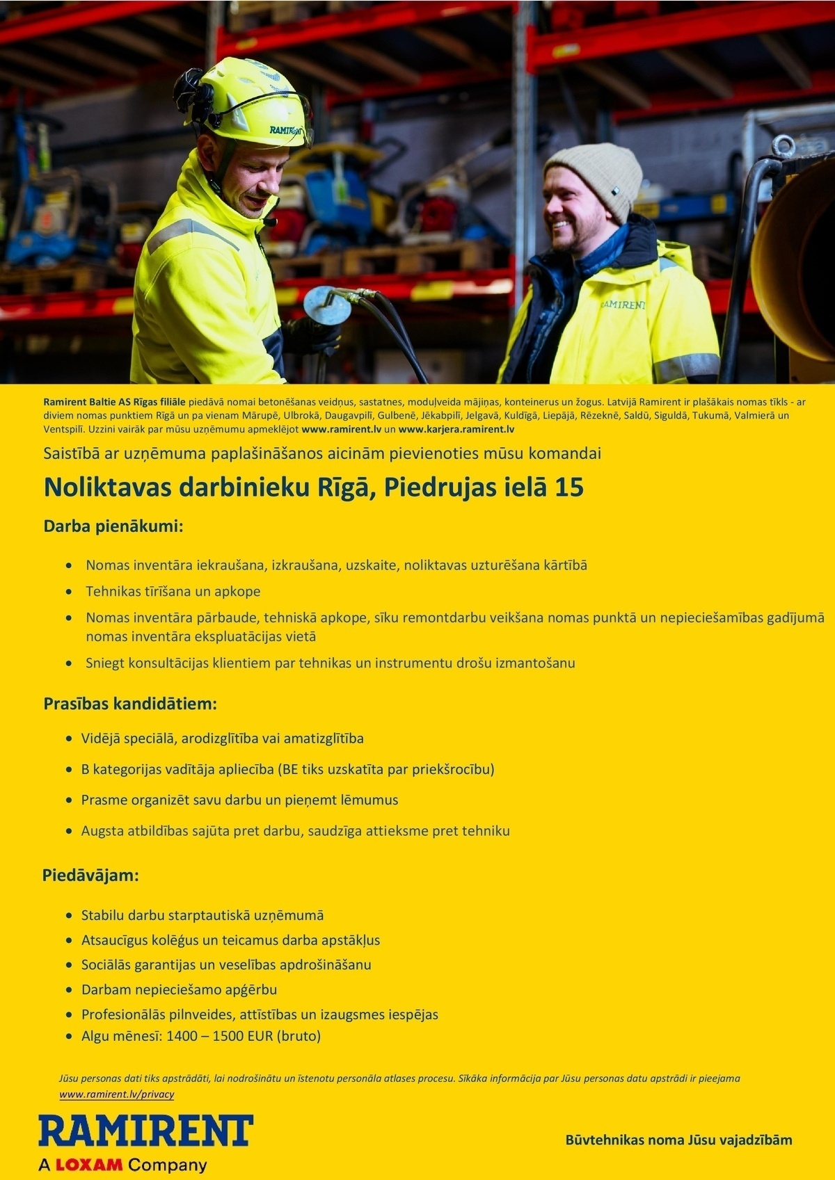 Ramirent Baltic AS Rīgas filiāle, AKF Noliktavas darbinieks/-ce