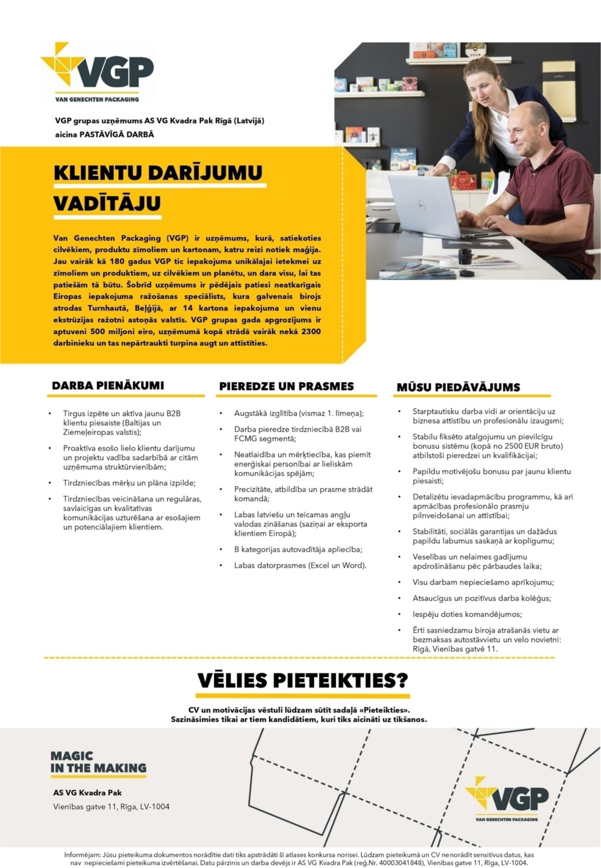 VG KVADRA PAK, AS Klientu darījumu vadītājs/-a