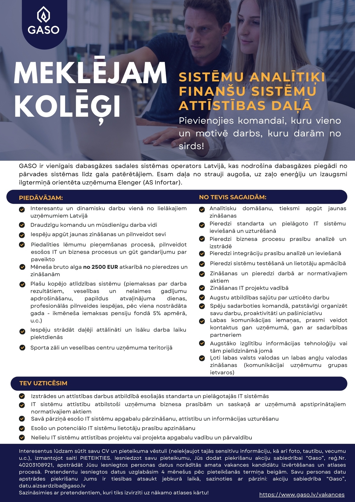 Gaso, AS Sistēmu analītiķis/-e