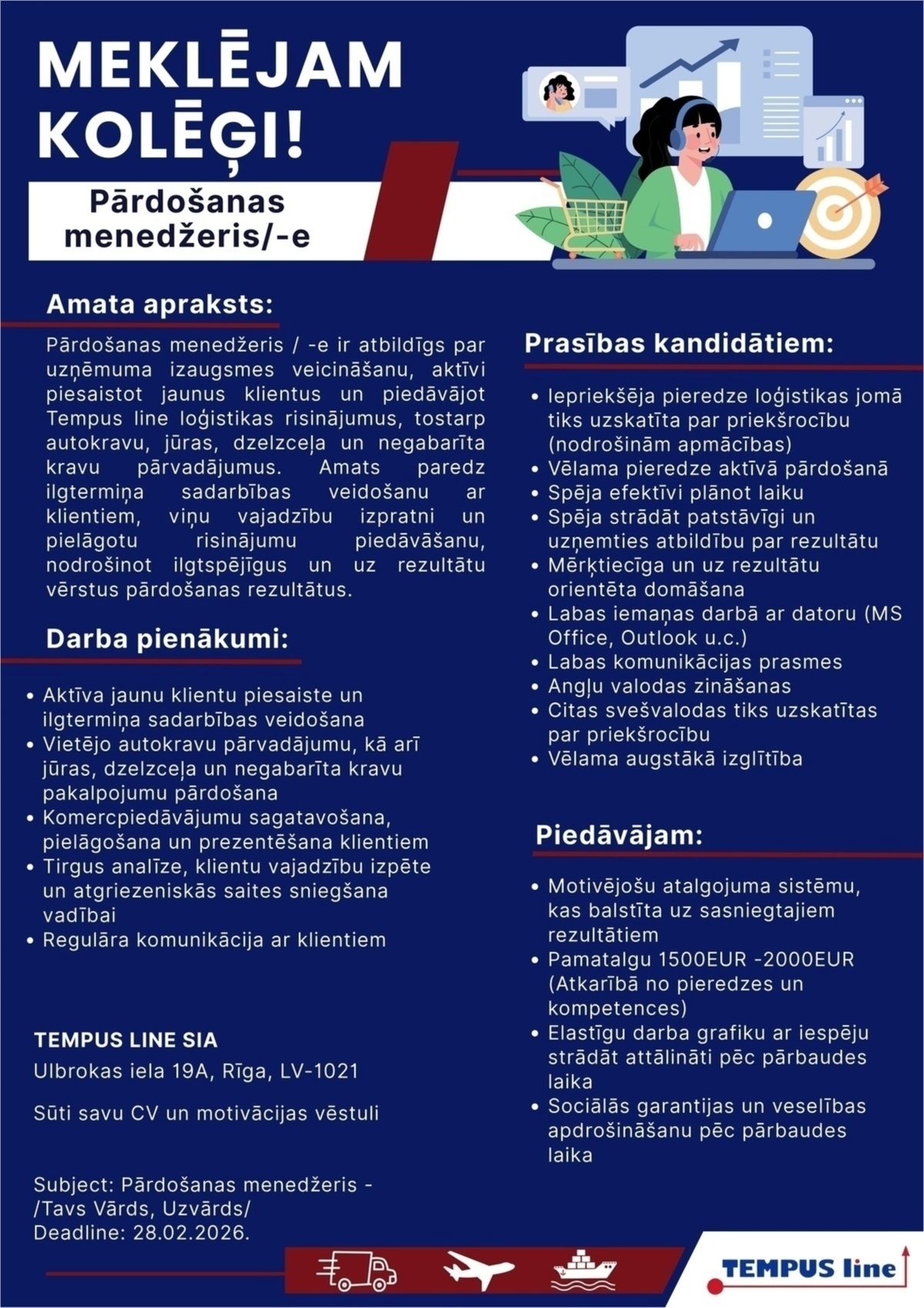 Tempus line, SIA Pārdošanas menedžeris/-e