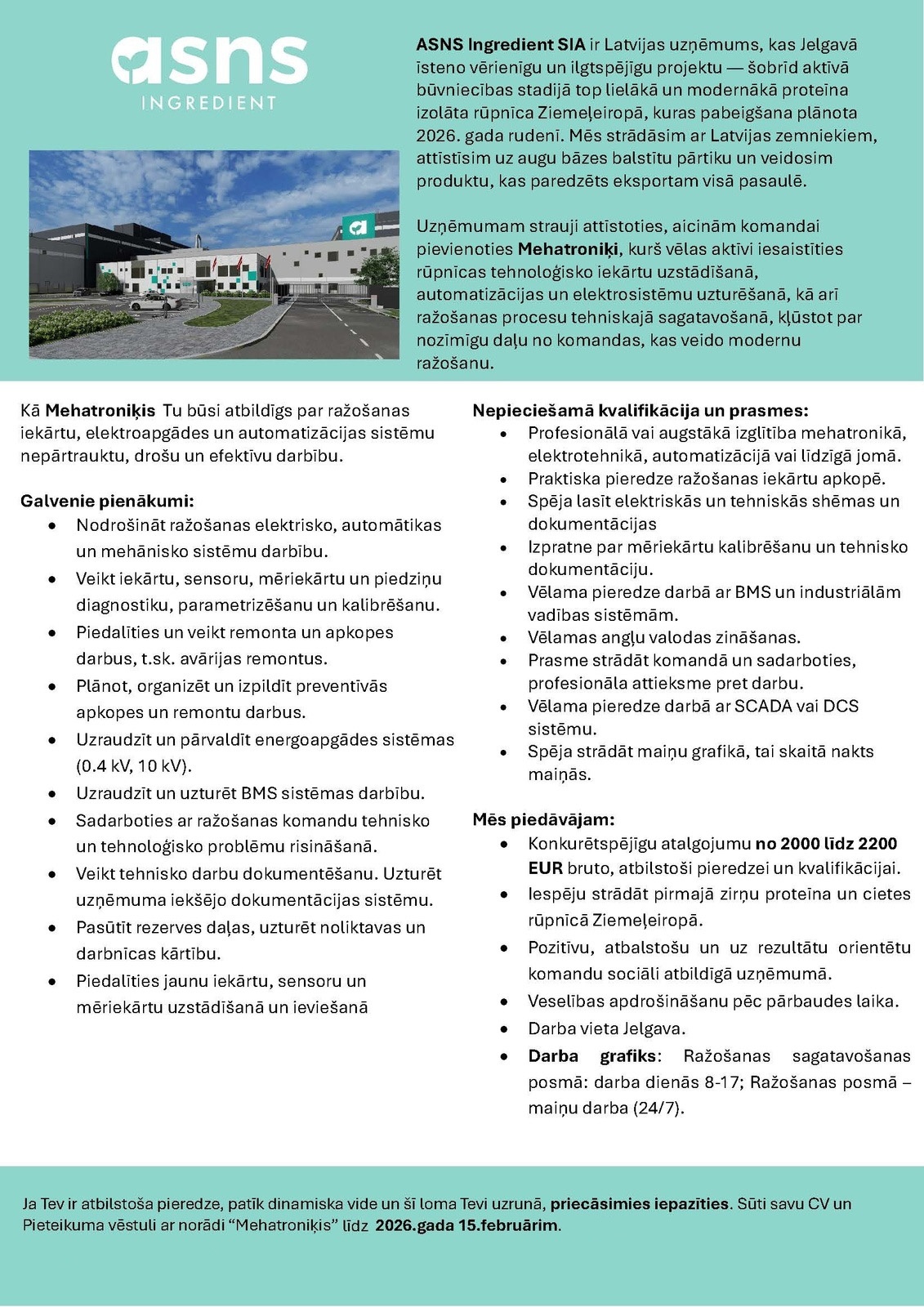 ASNS Ingredient, SIA Mehatroniķis/-e