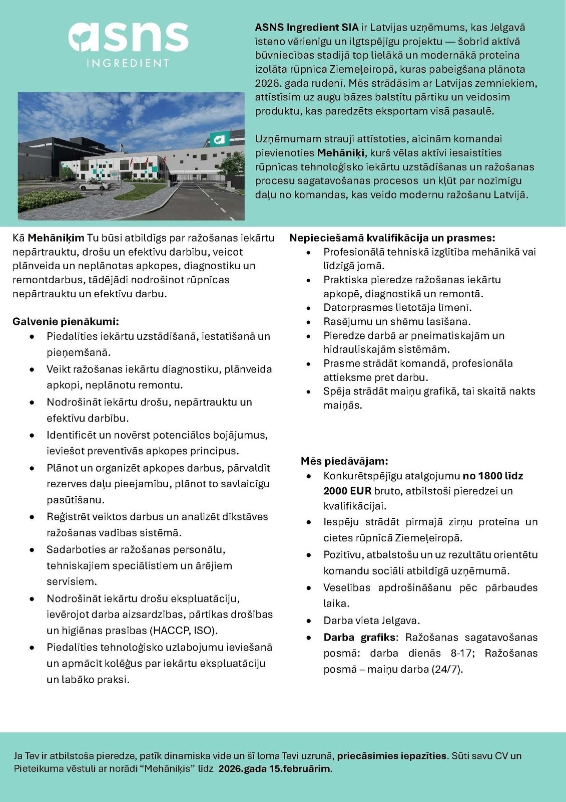 ASNS Ingredient, SIA Mehāniķis/-e