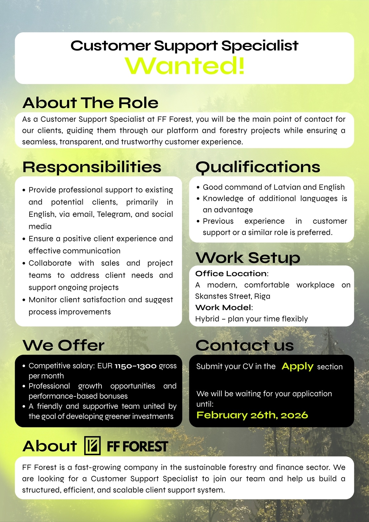 FF Forest, SIA Customer Support Specialist