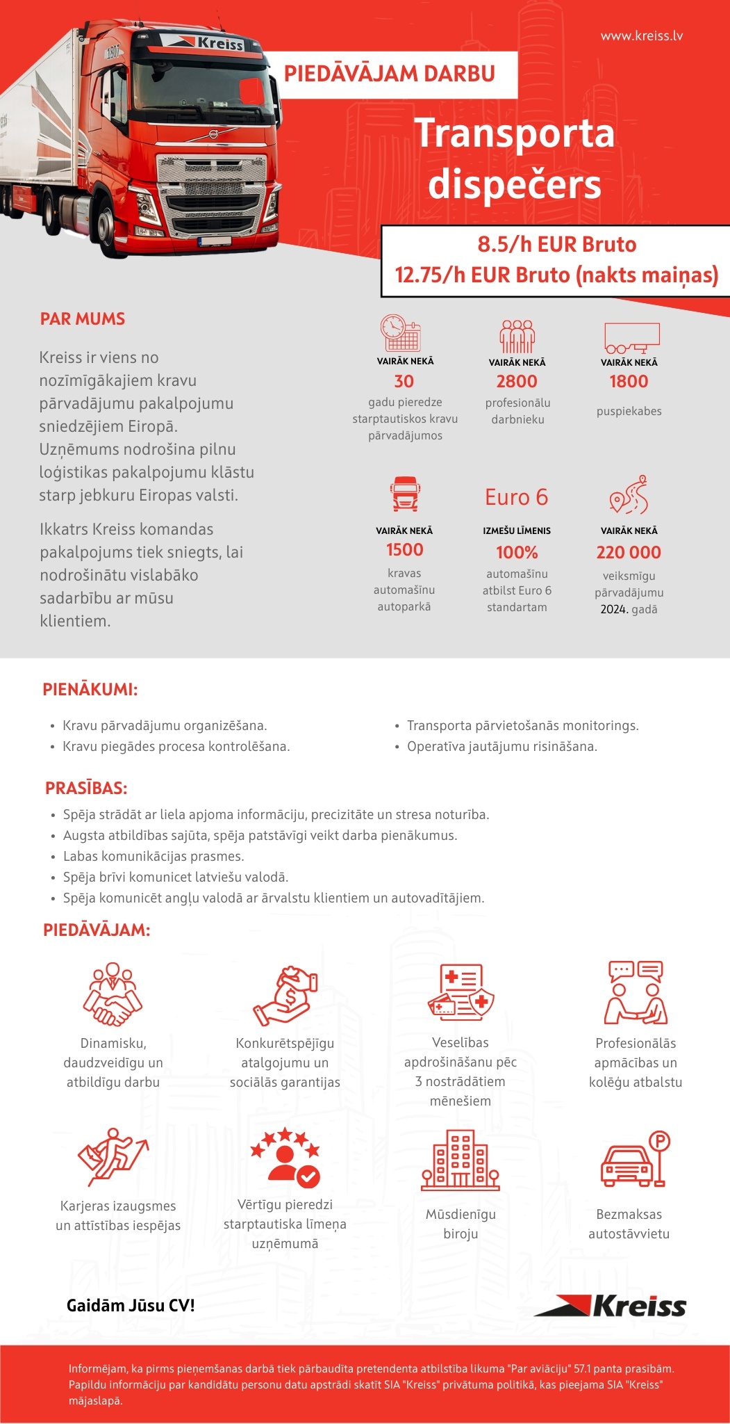 Kreiss, SIA Transporta dispečers/-e (nakts maiņās)