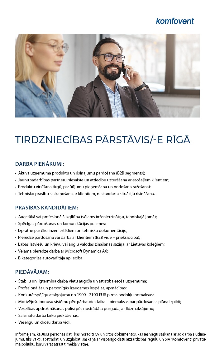 Komfovent, SIA Tirdzniecības pārstāvis/-e