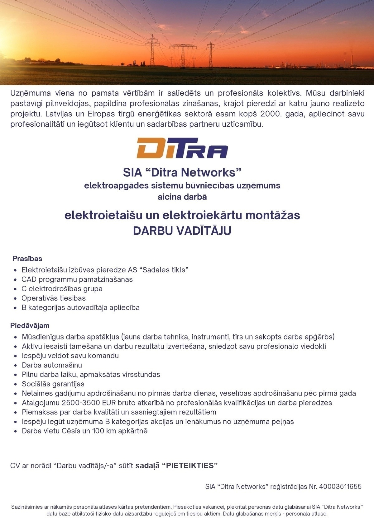 Ditra Networks, SIA Darbu vadītājs/-a