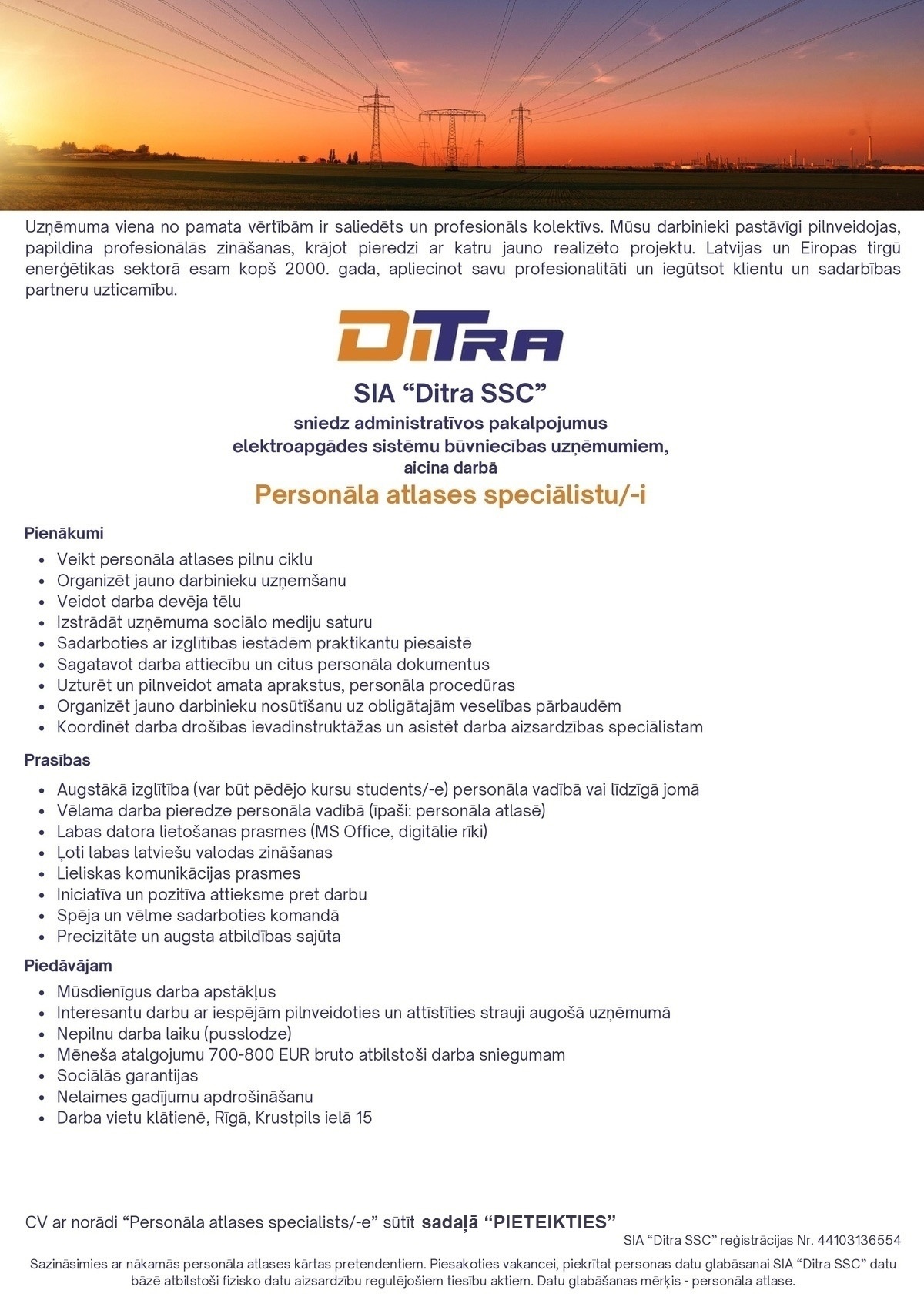 Ditra SSC, SIA Personāla atlases speciālists/-e