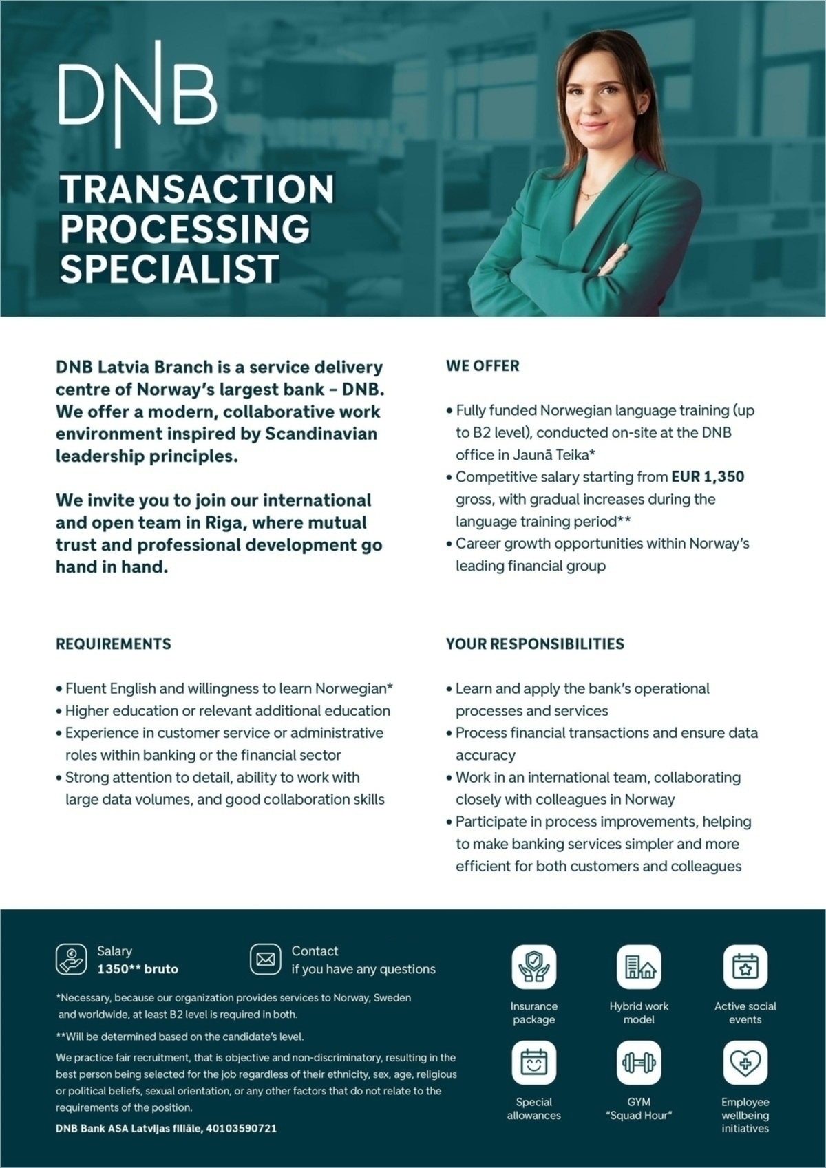 SAS "Manpower Lit" filiāle "Manpower Lit" Transaction Processing Specialist