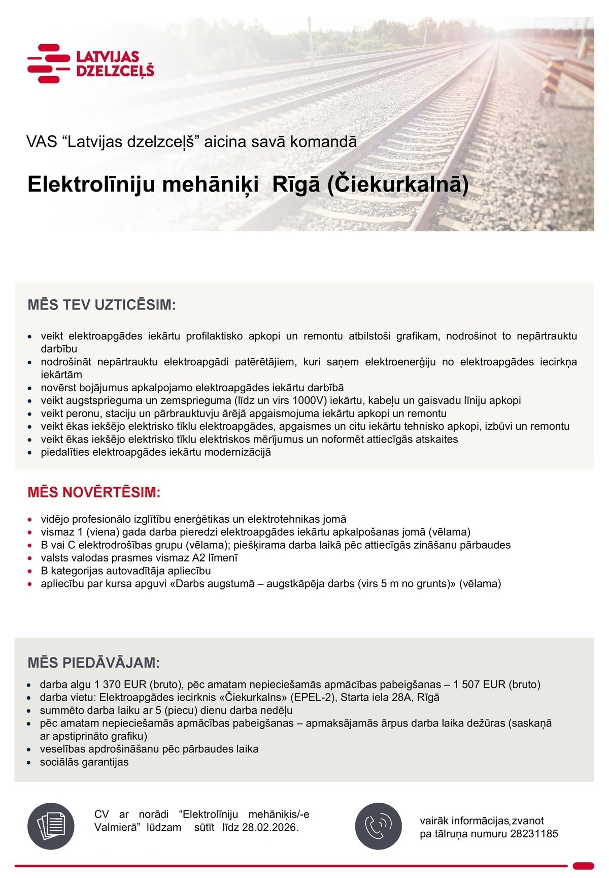 Latvijas dzelzceļš, VAS Elektrolīniju mehāniķis/-e
