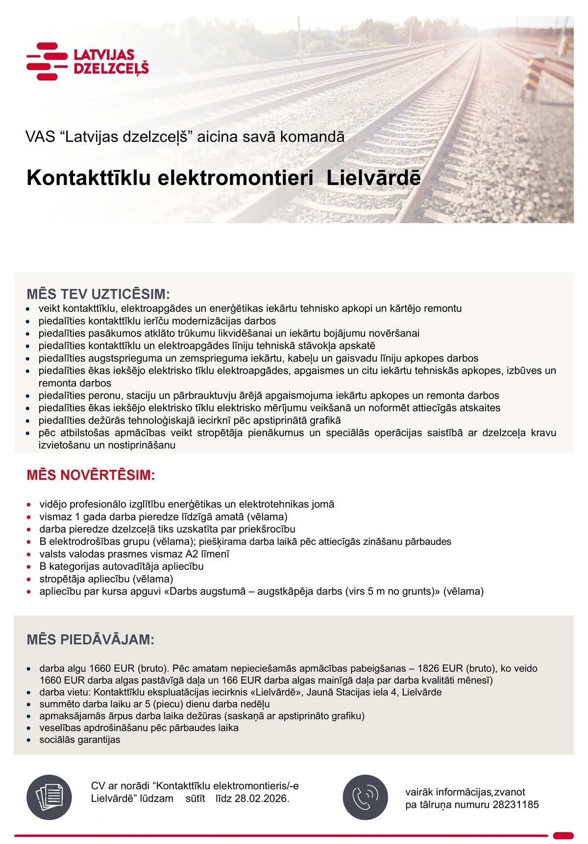 Latvijas dzelzceļš, VAS Kontakttīklu elektromontieris/-e