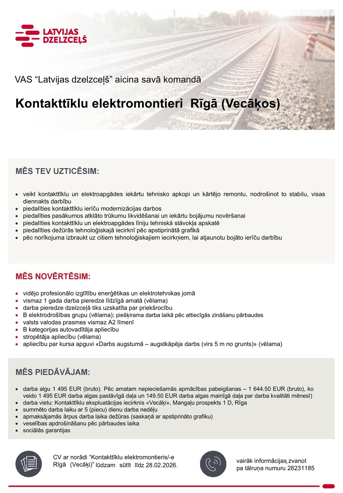 Latvijas dzelzceļš, VAS Kontakttīklu elektromontieris/-e