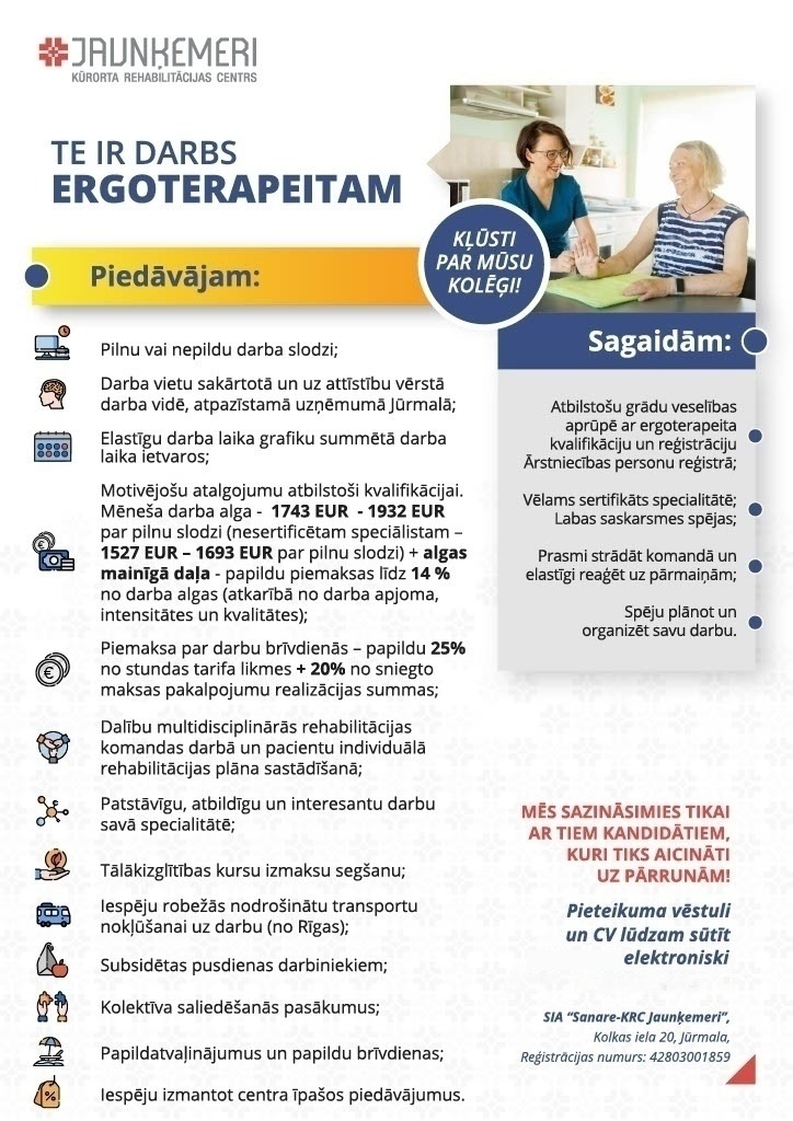 SANARE-KRC JAUNĶEMERI, SIA Ergoterapeits/-e