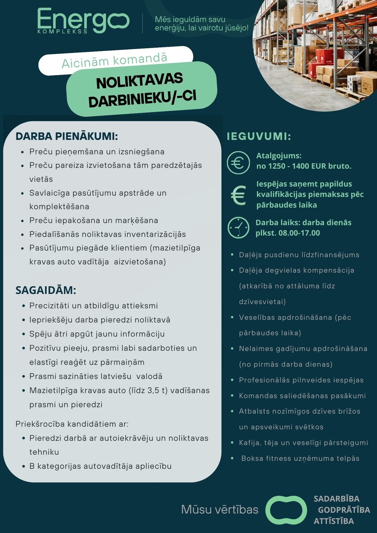 Energokomplekss, SIA Noliktavas darbinieks/-ce