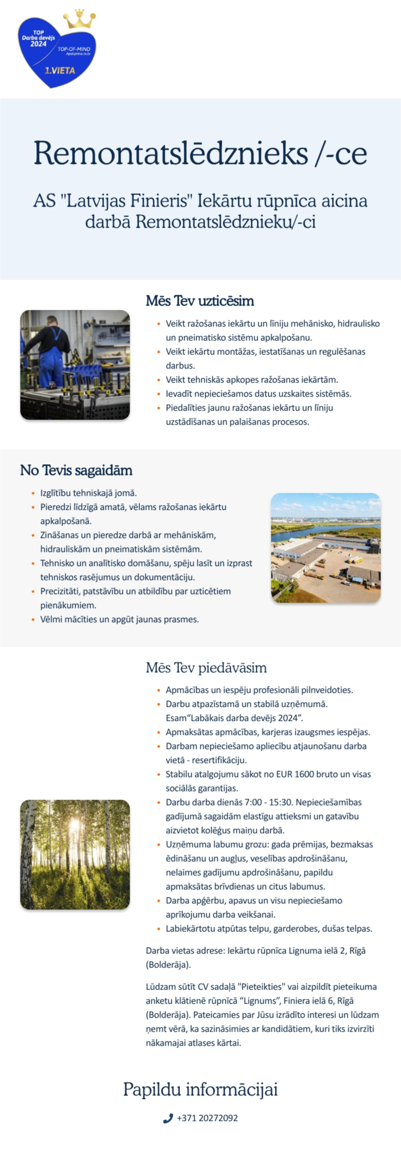 AS "Latvijas Finieris" Remontatslēdznieks/-a