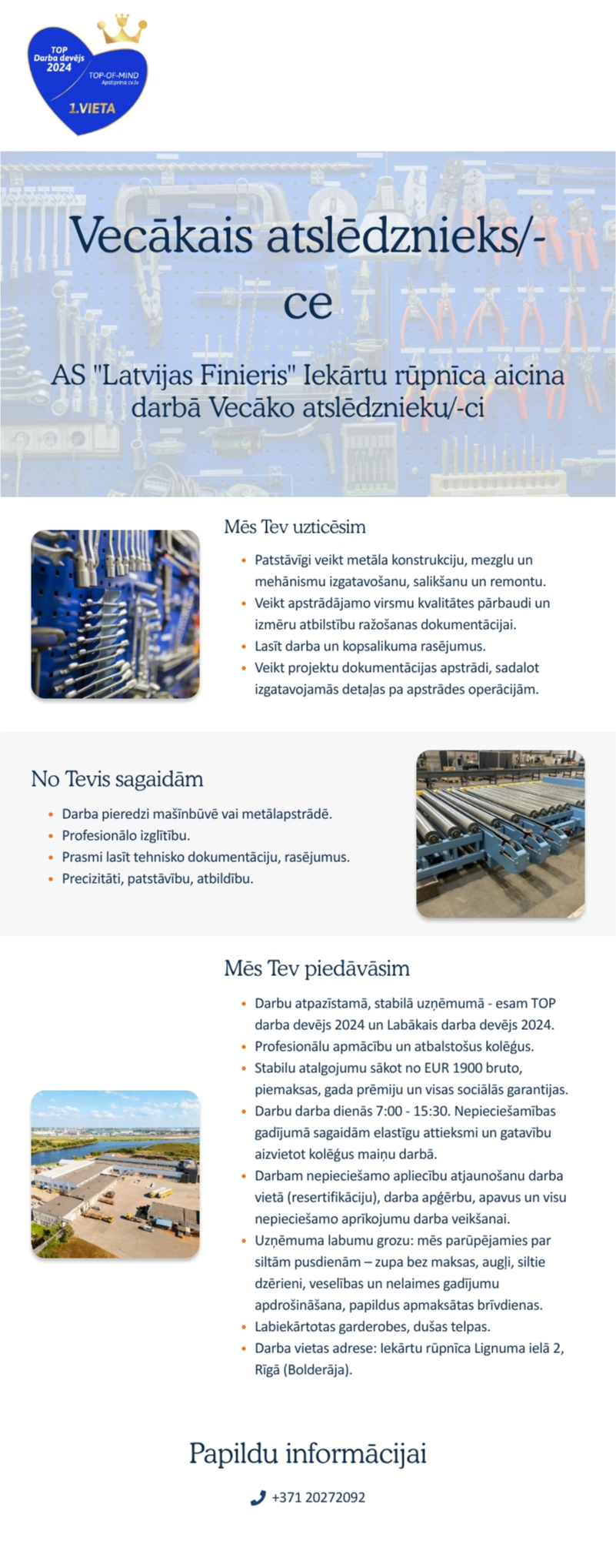 AS "Latvijas Finieris" Atslēdznieks/-ce