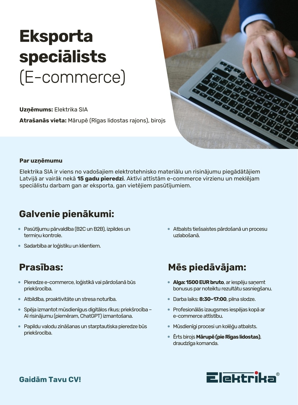ELEKTRIKA, SIA Eksporta speciālists/-e (E-commerce)