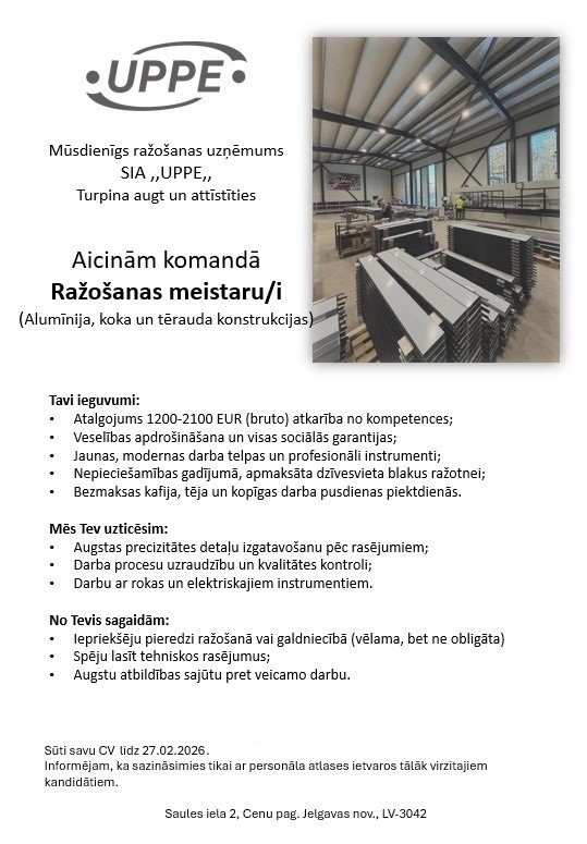 UPPE, SIA Ražošanas meistars/-e