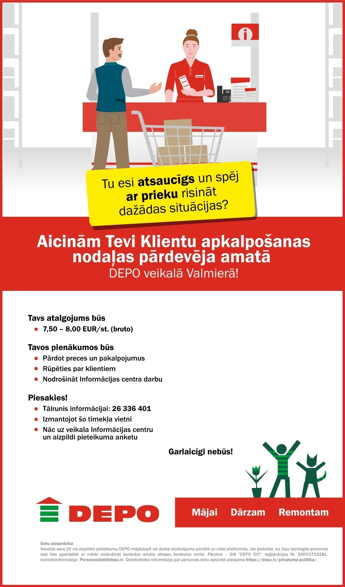 DEPO DIY, SIA Klientu apkalpošanas nodaļas pārdevēja/-s Valmierā