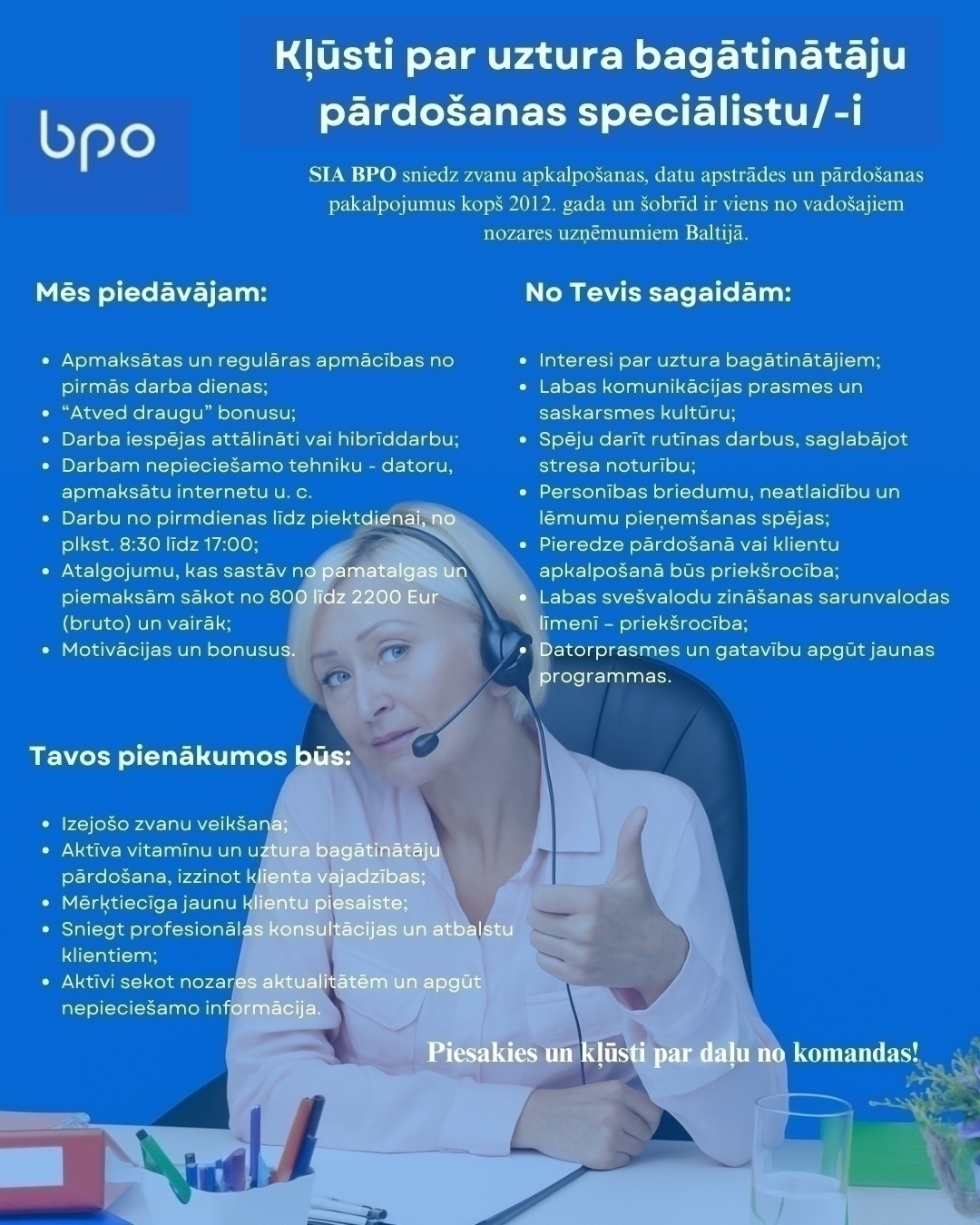 BPO, SIA Pārdošanas speciālists/-e