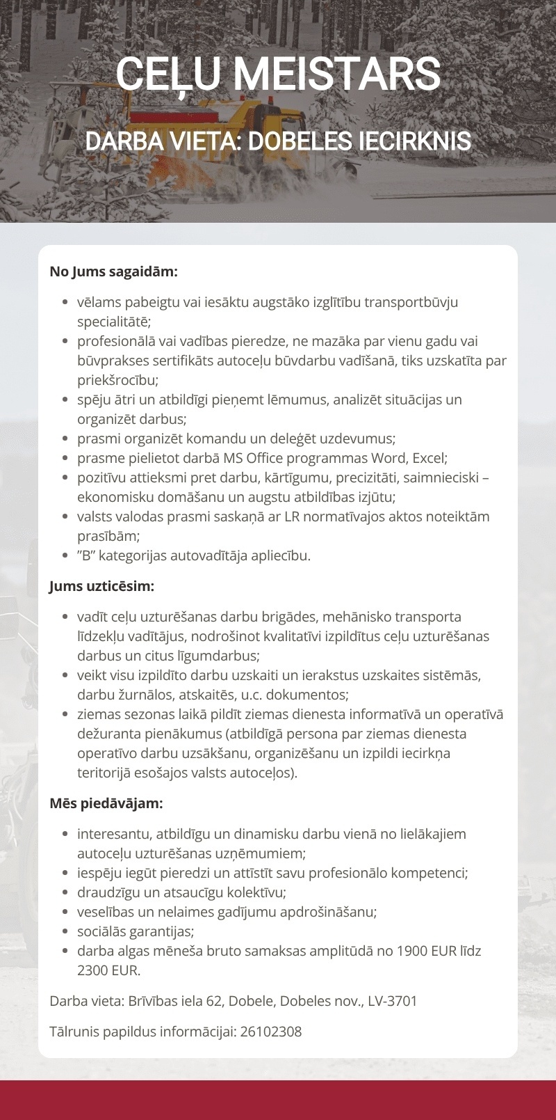 Latvijas autoceļu uzturētājs, VAS Ceļu meistars/-e