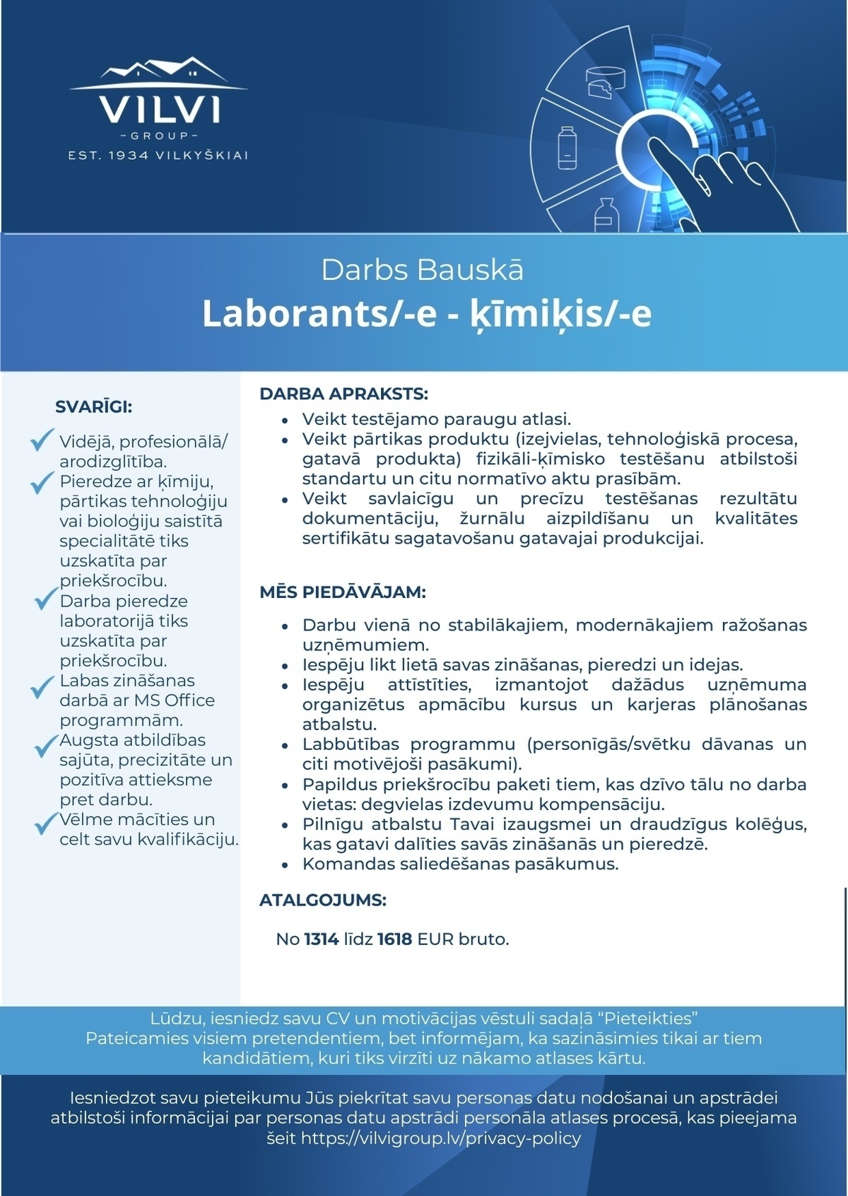 Baltic Dairy Board, SIA Laborants/-e - ķīmiķis/-e