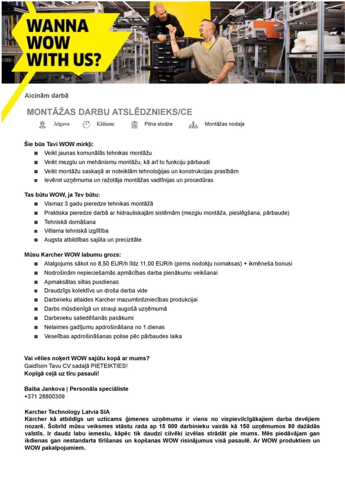 Karcher Technology Latvia, SIA Montāžas darbu atslēdznieks/-ce