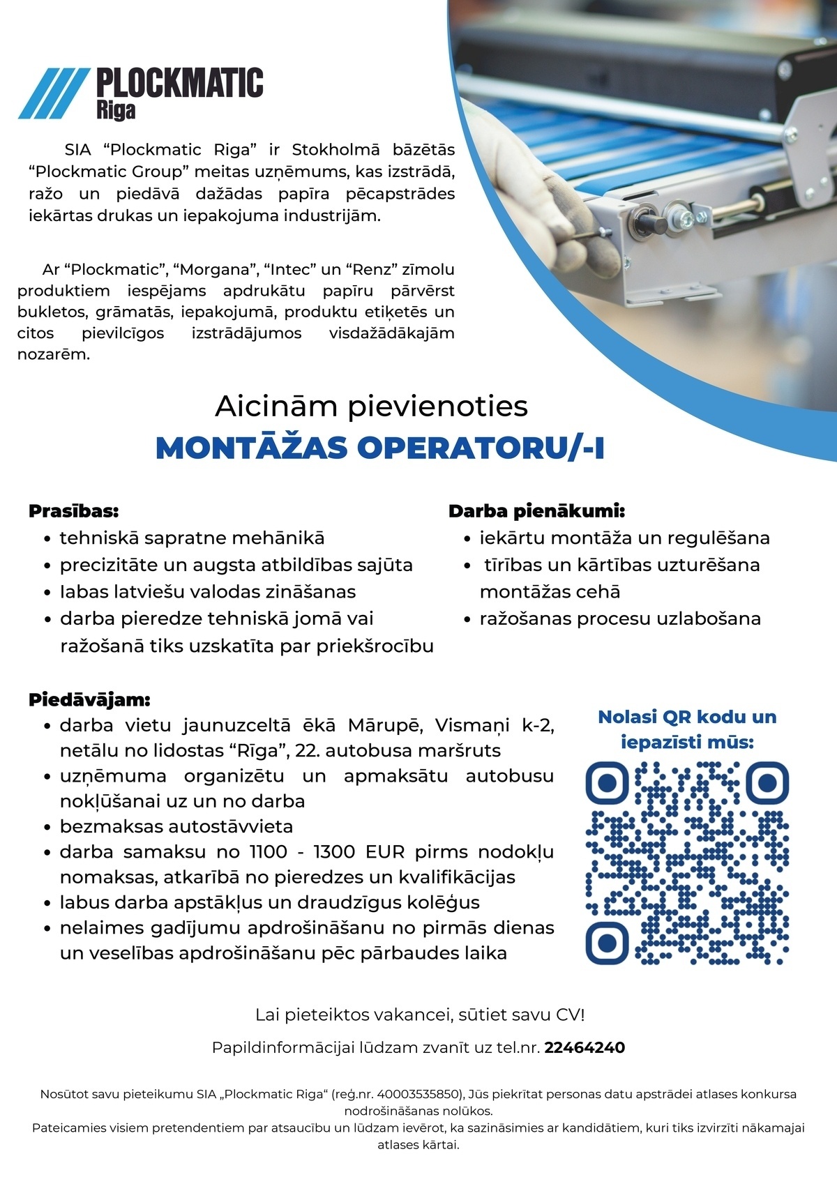 PLOCKMATIC RIGA, SIA Montāžas operators/-e