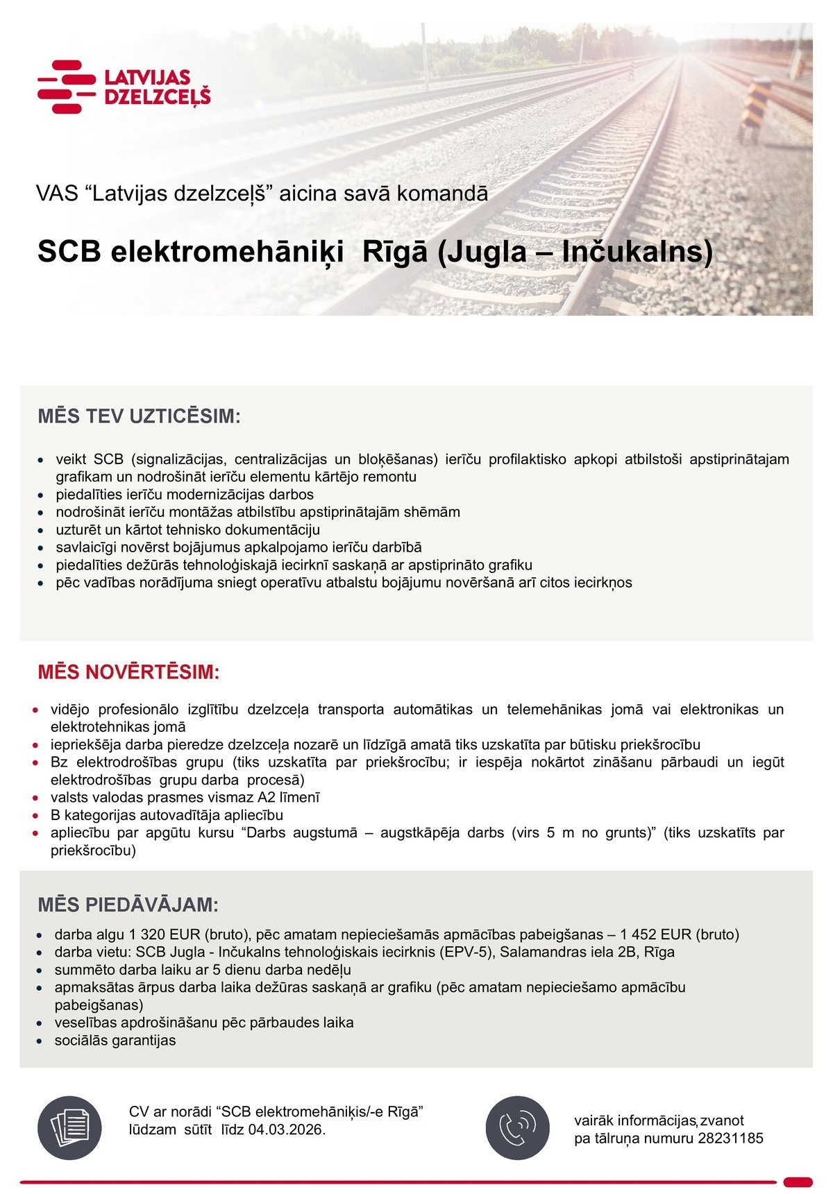 Latvijas dzelzceļš, VAS SCB elektromehāniķis/-e