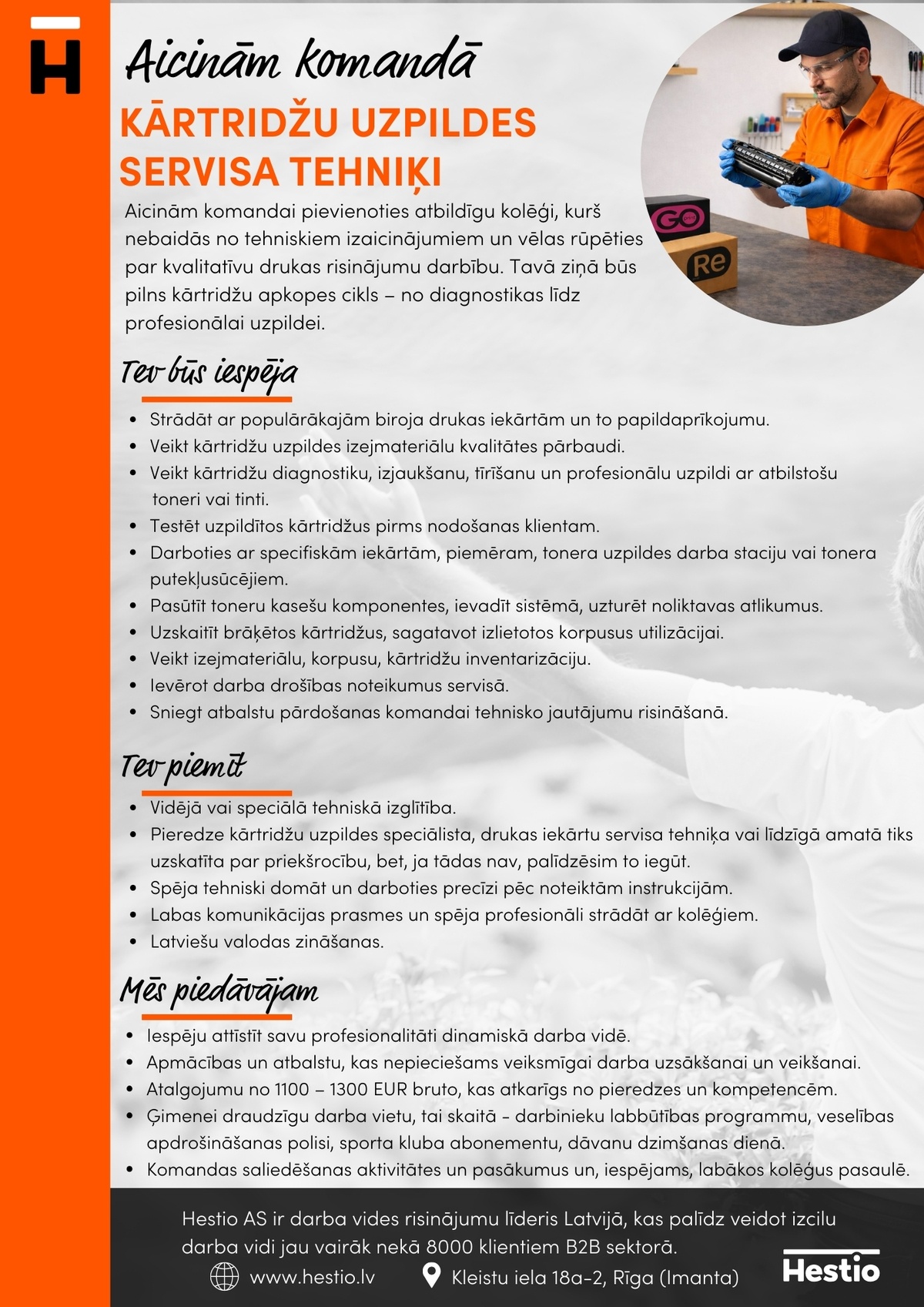 Hestio, AS Kārtridžu uzpildes servisa tehniķis/-e