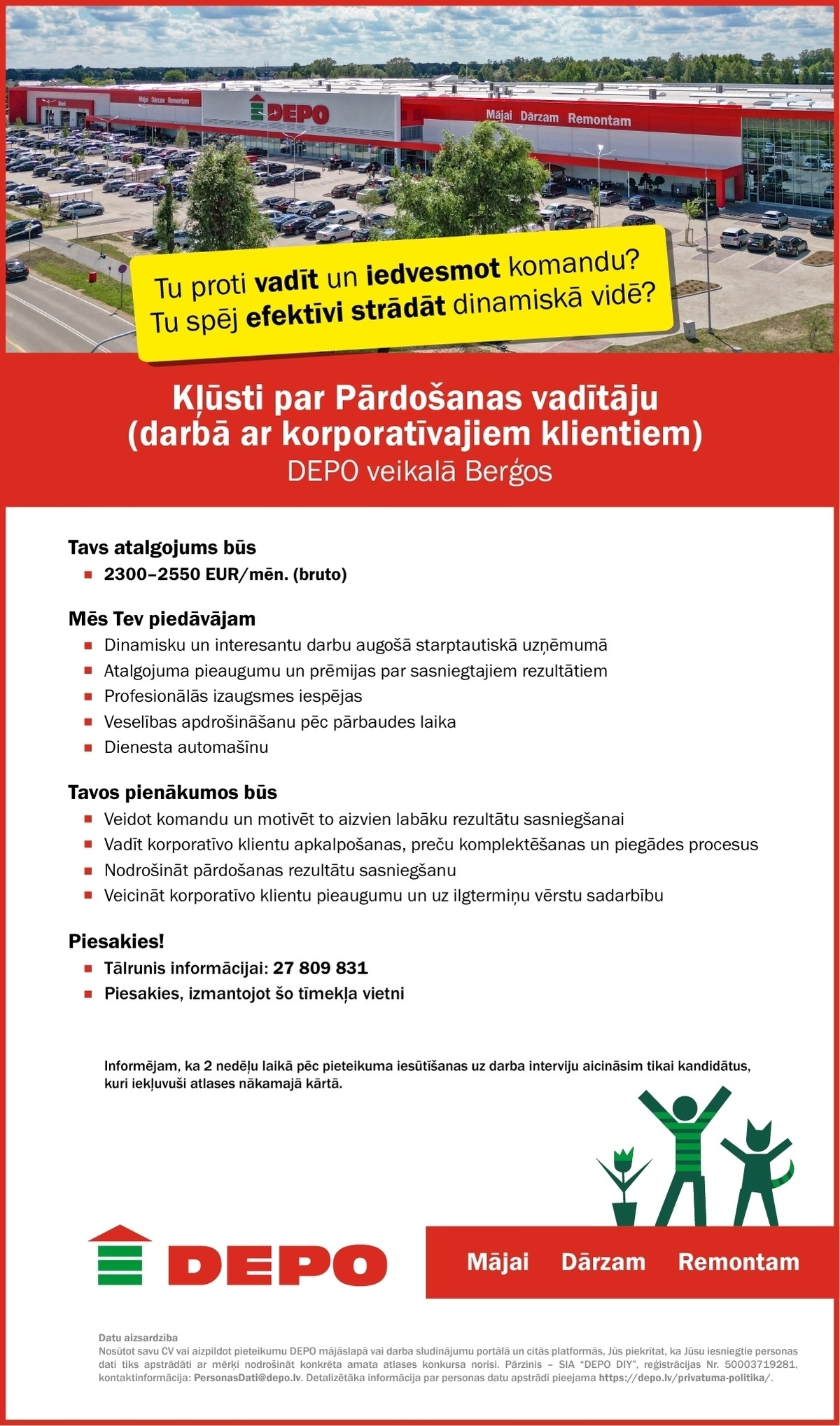 DEPO DIY, SIA Pārdošanas vadītājs/-a darbā ar korporatīvajiem klientiem Berģos