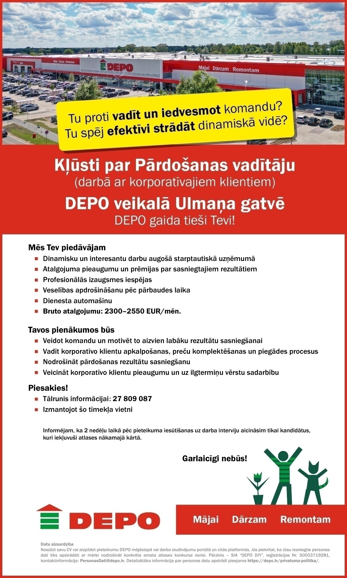 DEPO DIY, SIA Pārdošanas vadītājs/-a darbā ar korporatīvajiem klientiem Ulmaņa gatvē