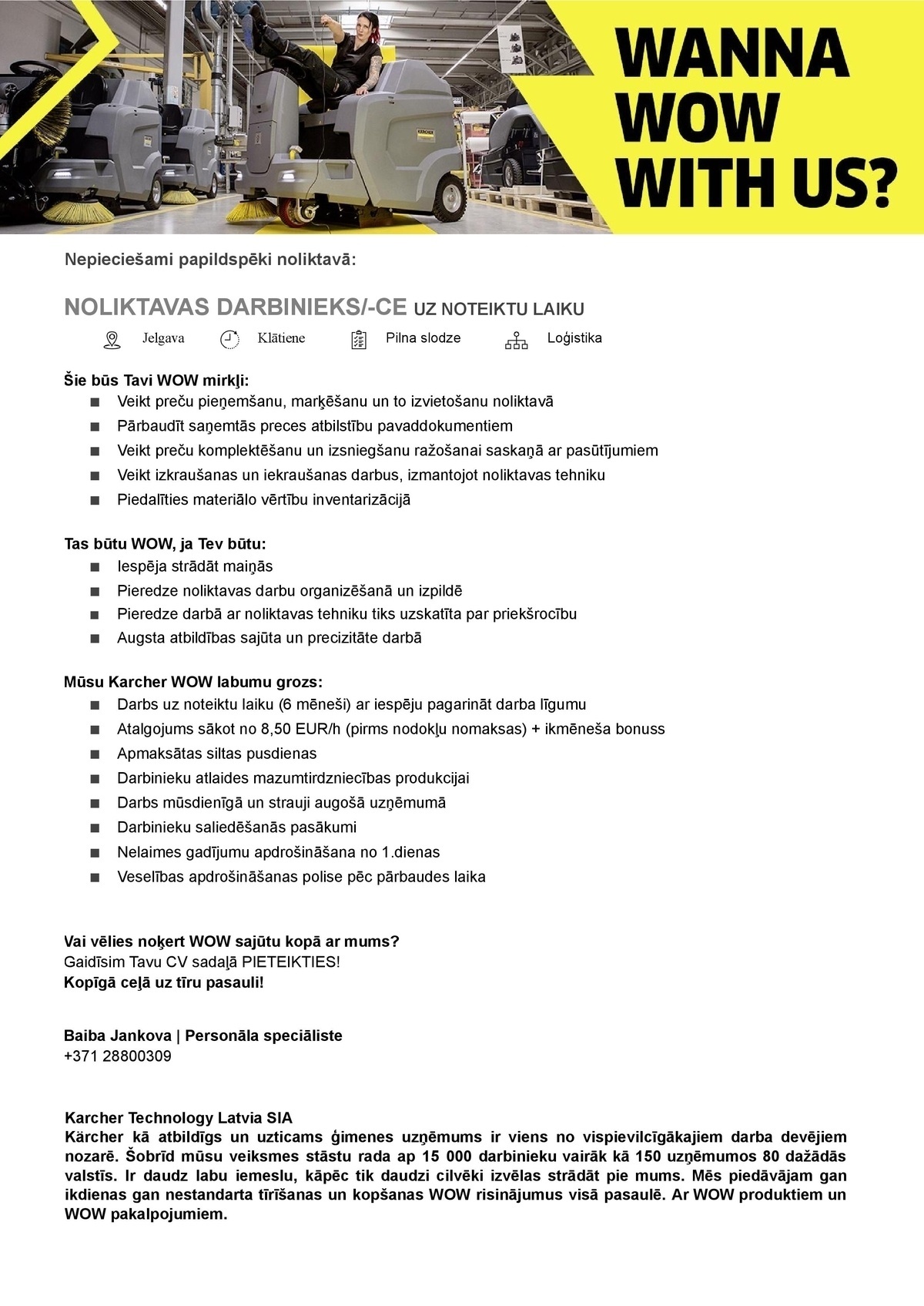 Karcher Technology Latvia, SIA Noliktavas darbinieks/-ce