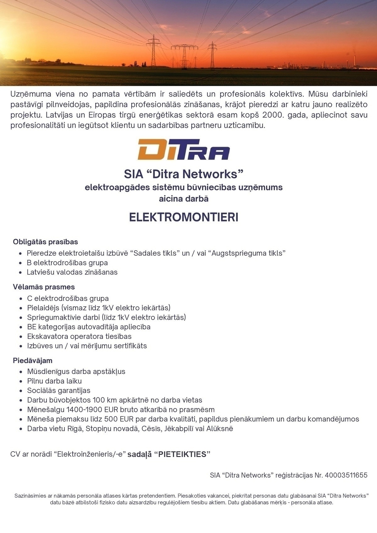 Ditra Networks, SIA Elektromontieris/-e