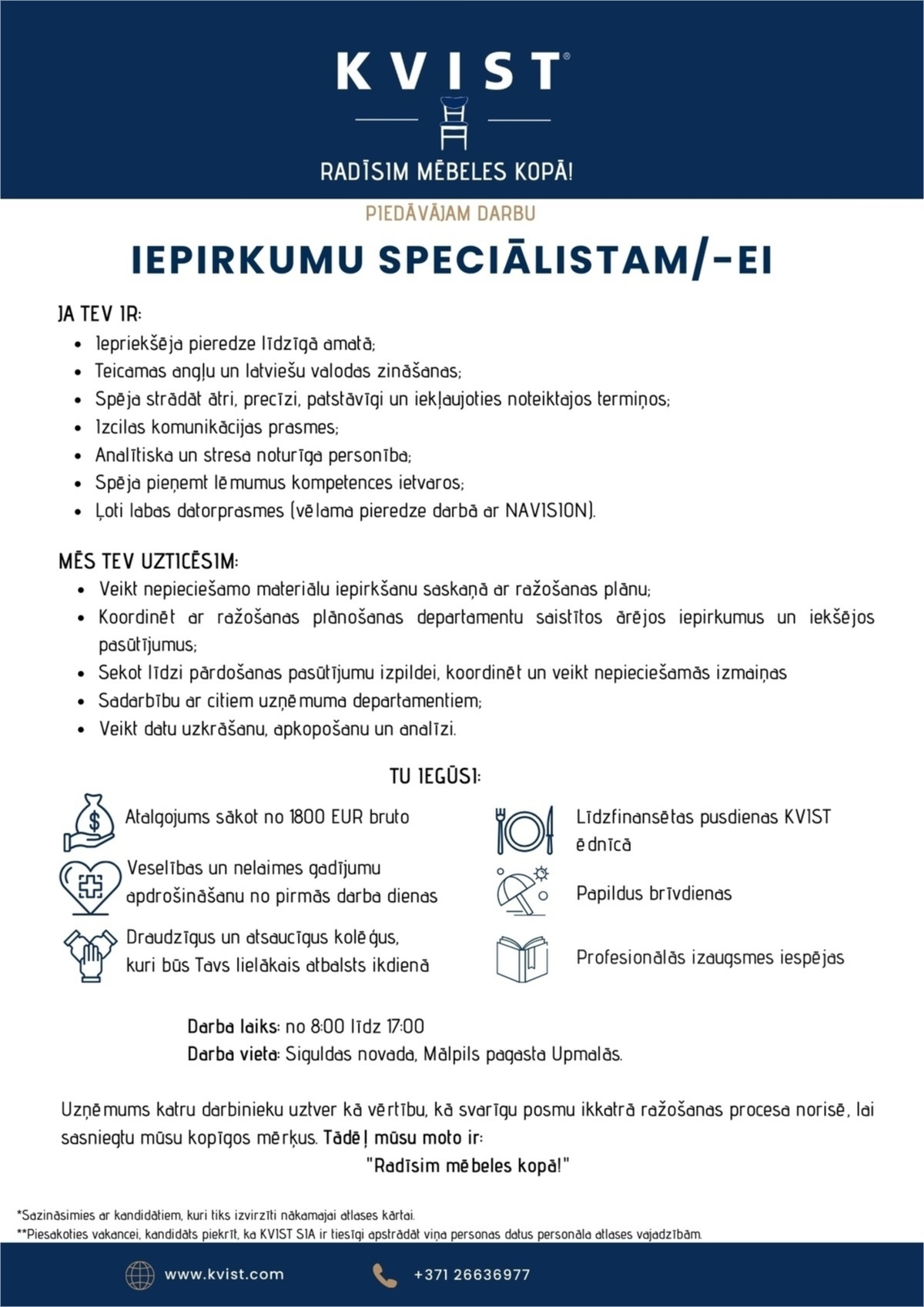 KVIST, SIA Iepirkumu speciālists/-e
