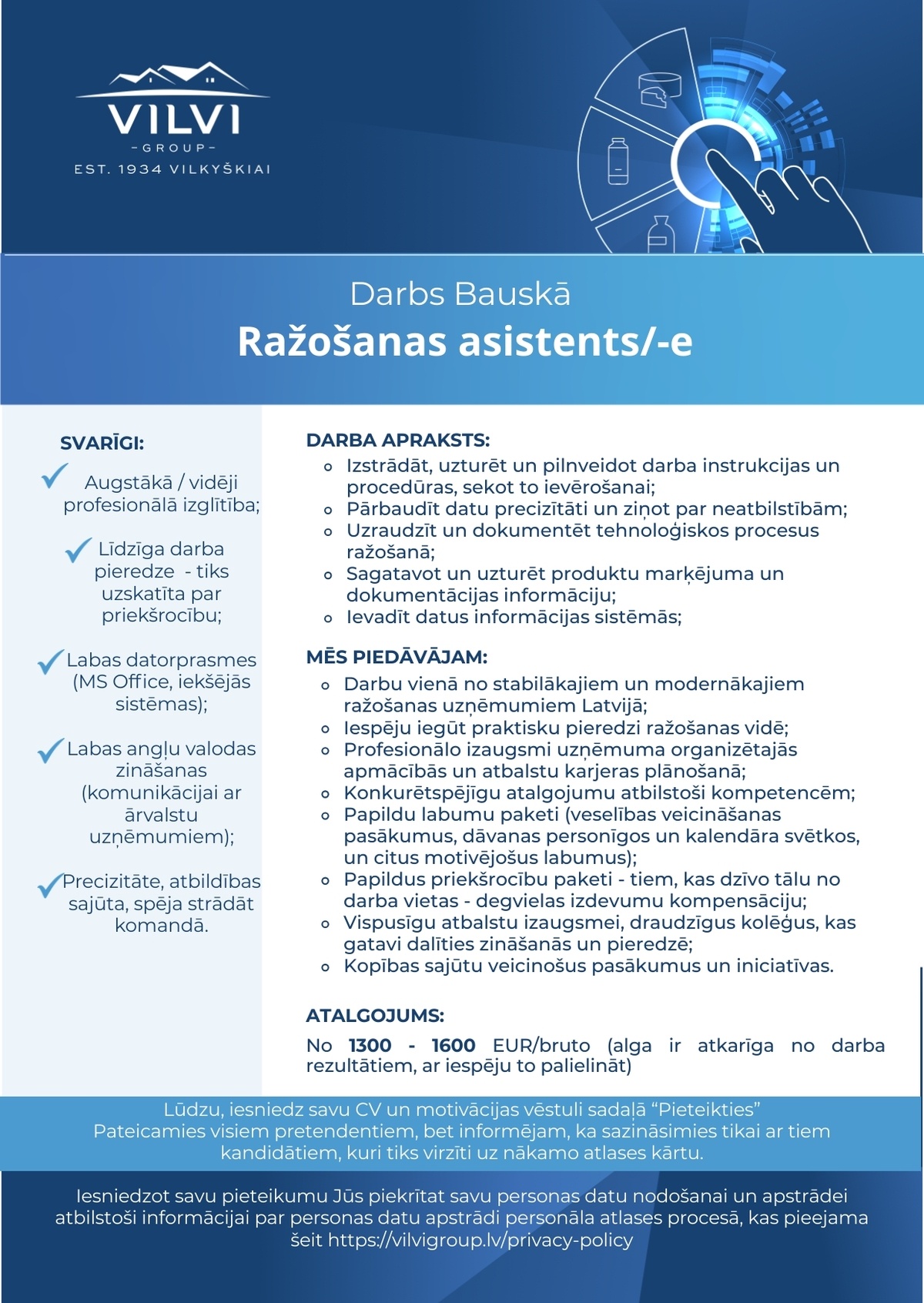 Baltic Dairy Board, SIA Ražosanas asistents/-e