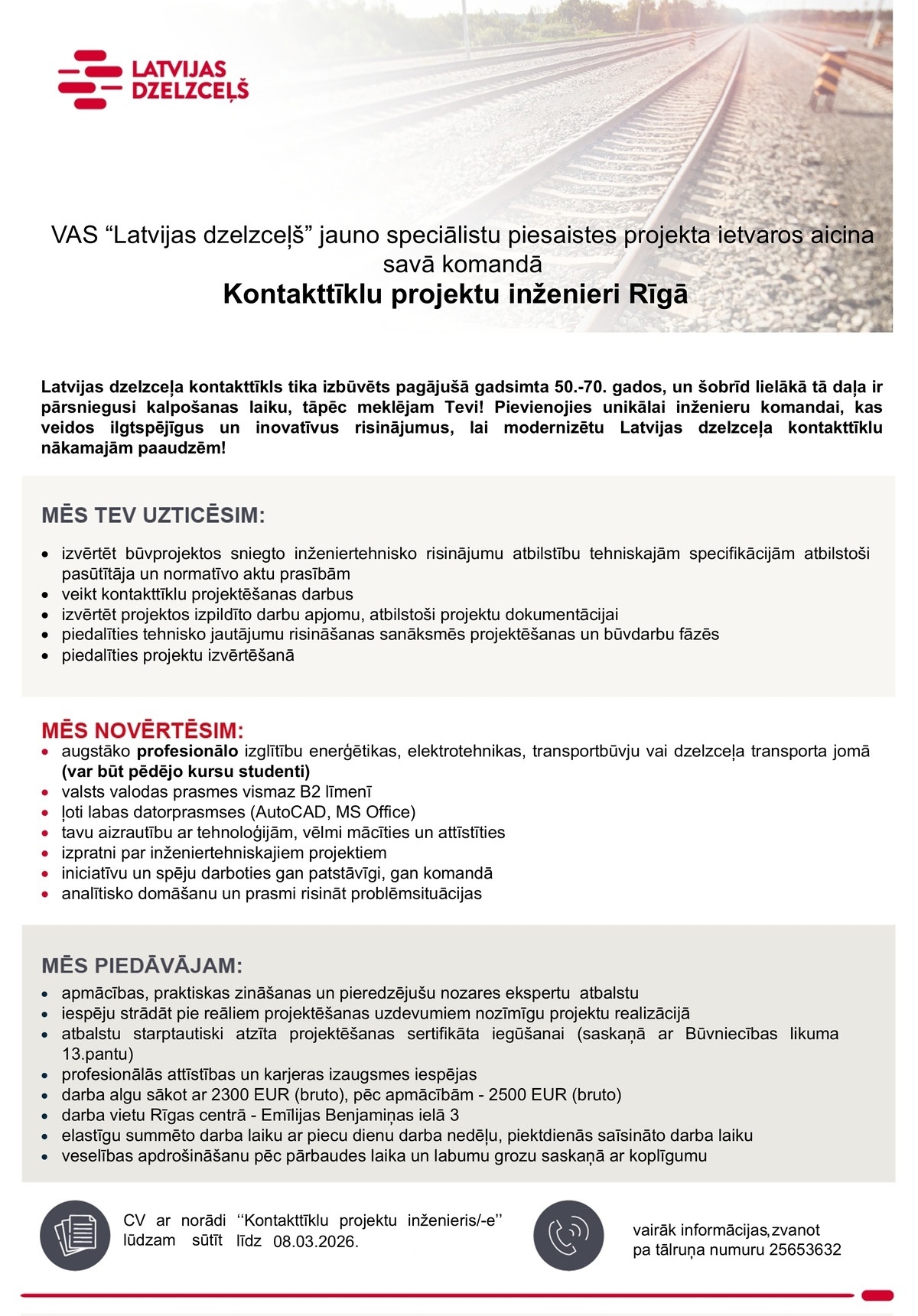 Latvijas dzelzceļš, VAS Kontakttīklu projektu inženieris/-e