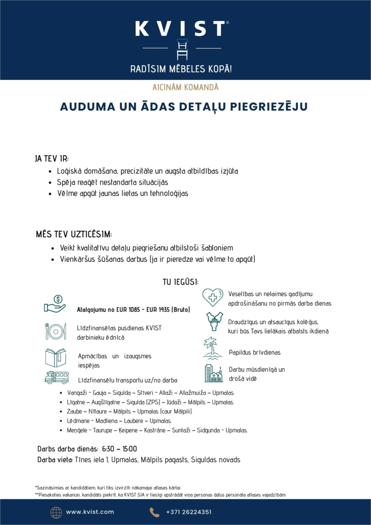 KVIST, SIA Auduma un ādas piegriezējs/-a