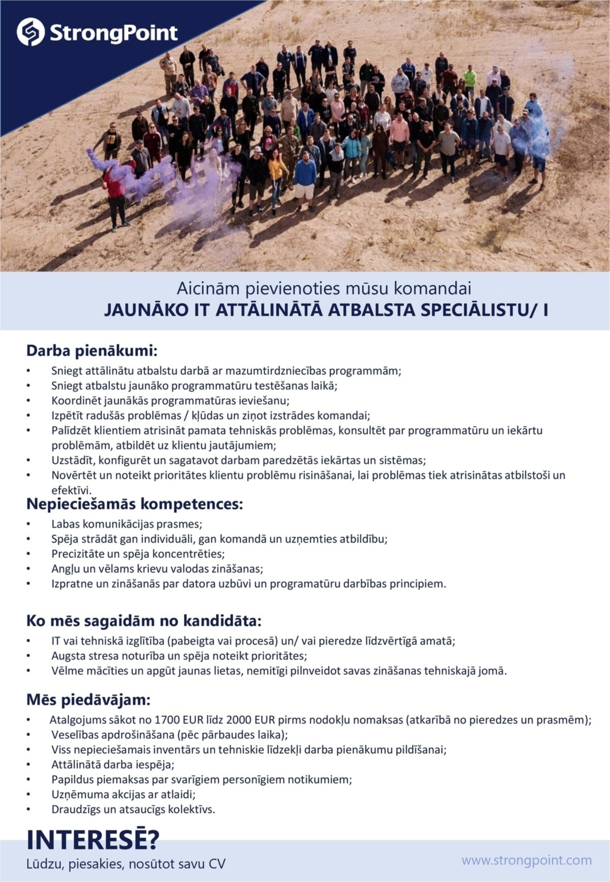 StrongPoint, SIA Jaunākais/-ā IT attālinātā atbalsta speciālists/-e