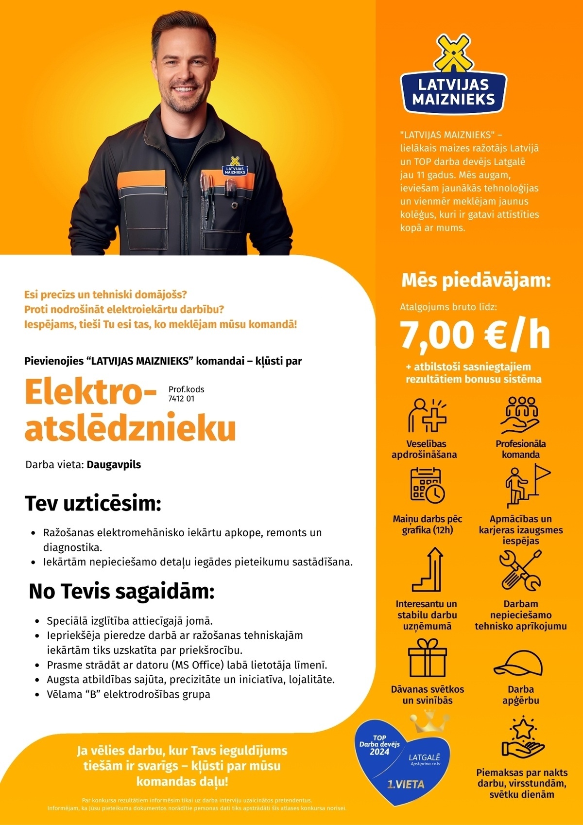 LATVIJAS MAIZNIEKS, AS Elektromehāniķis/-e