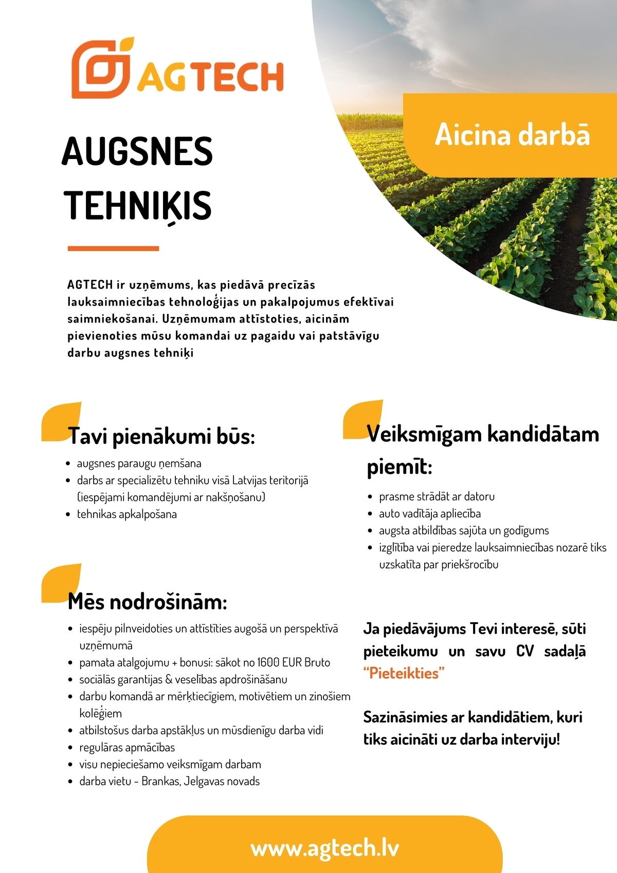 AgTech, SIA Augsnes tehniķis/-e