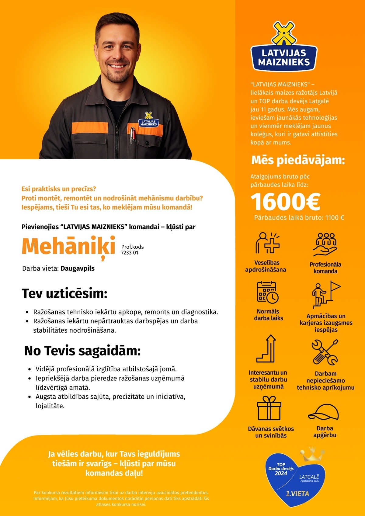 LATVIJAS MAIZNIEKS, AS Mehāniķis/-e