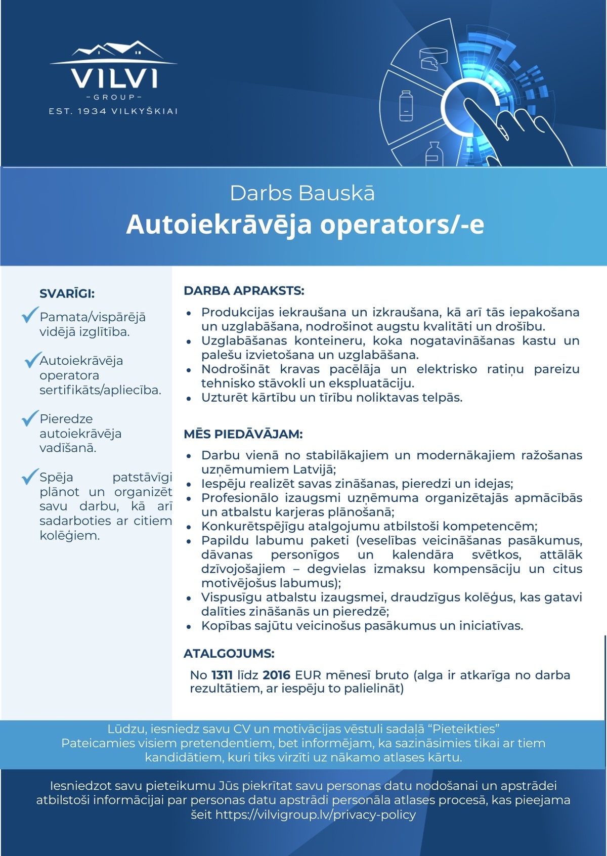 Baltic Dairy Board, SIA Iekrāvēja vadītājs/-a