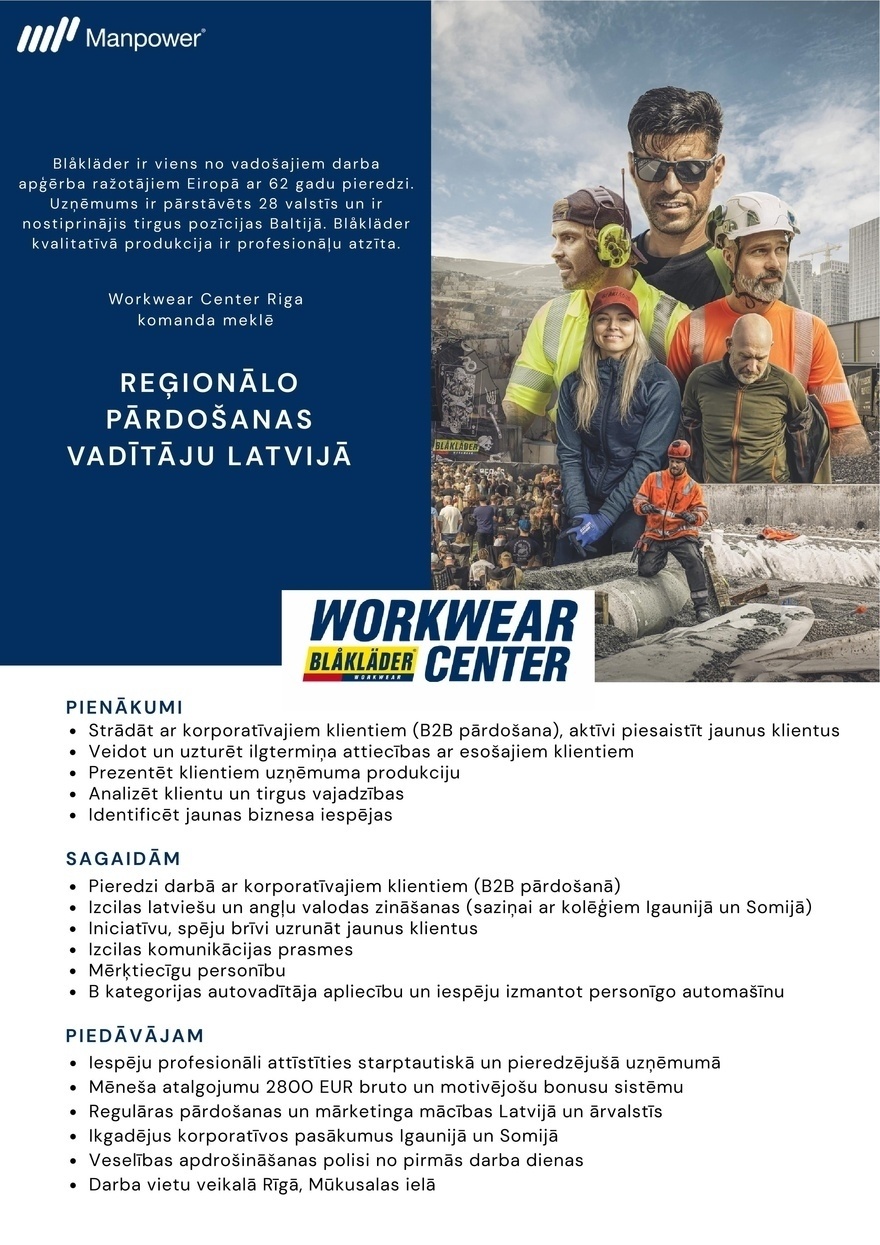 "Manpower Lit" filiāle "Manpower Lit" Reģionālais pārdošanas vadītājs/-a Latvijā