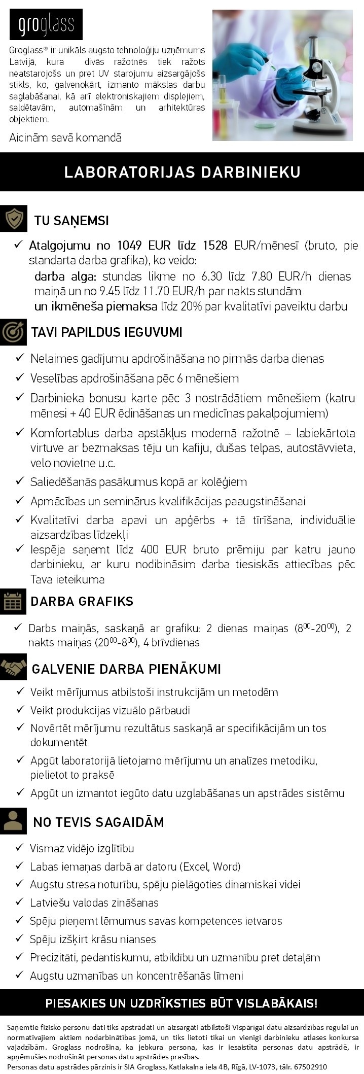 GroGlass, SIA Laboratorijas darbinieks/-ce