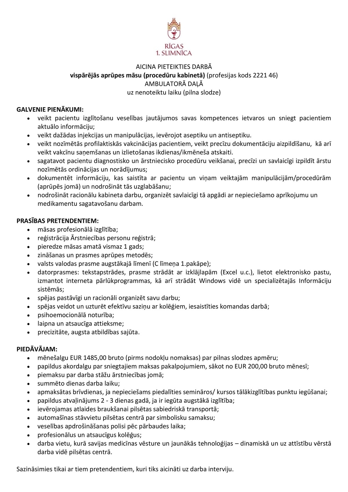 Rīgas 1. slimnīca, SIA Medicīnas māsa