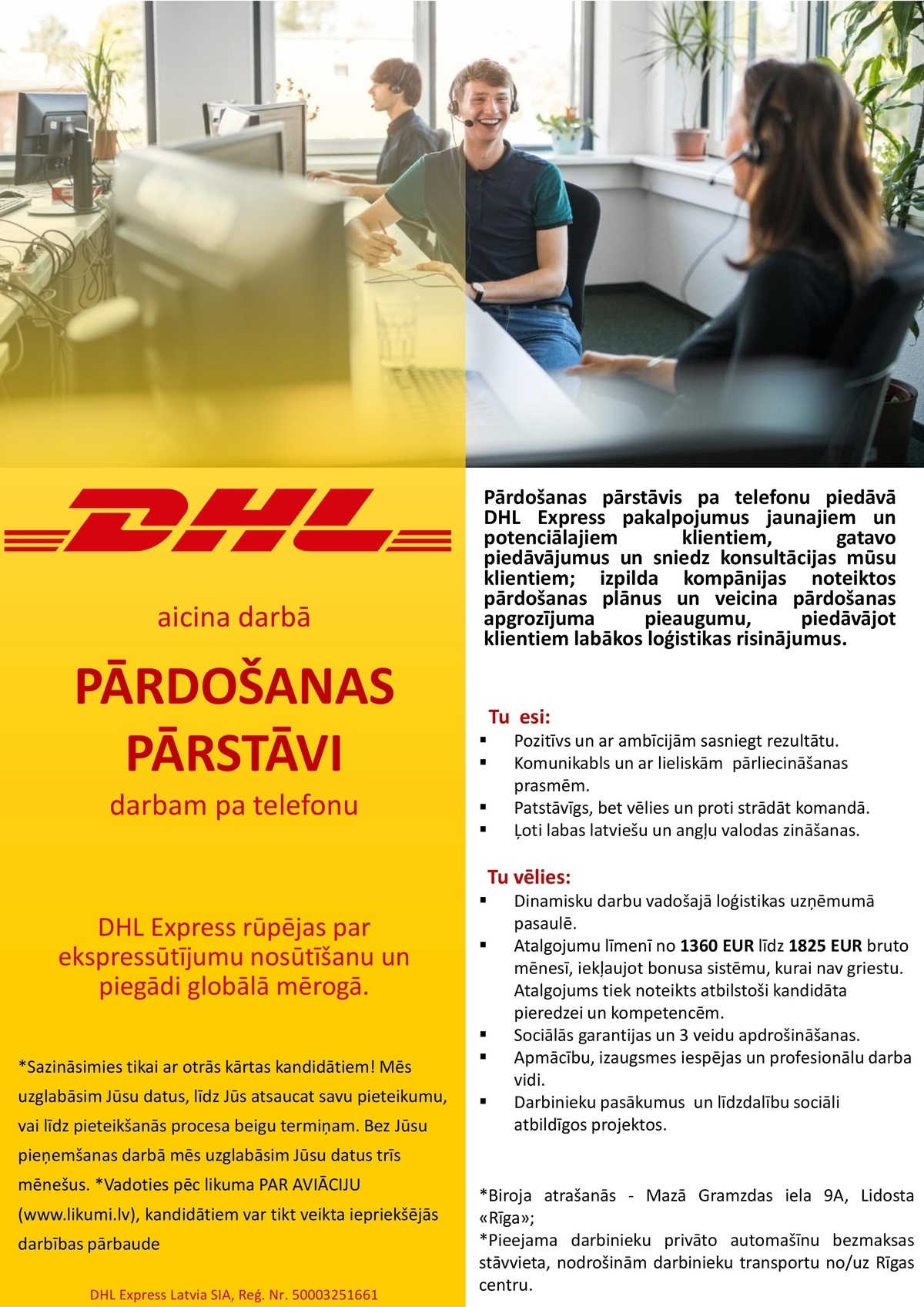DHL Express Latvia, SIA Pārdošanas pārstāvis/-e darbam pa telefonu
